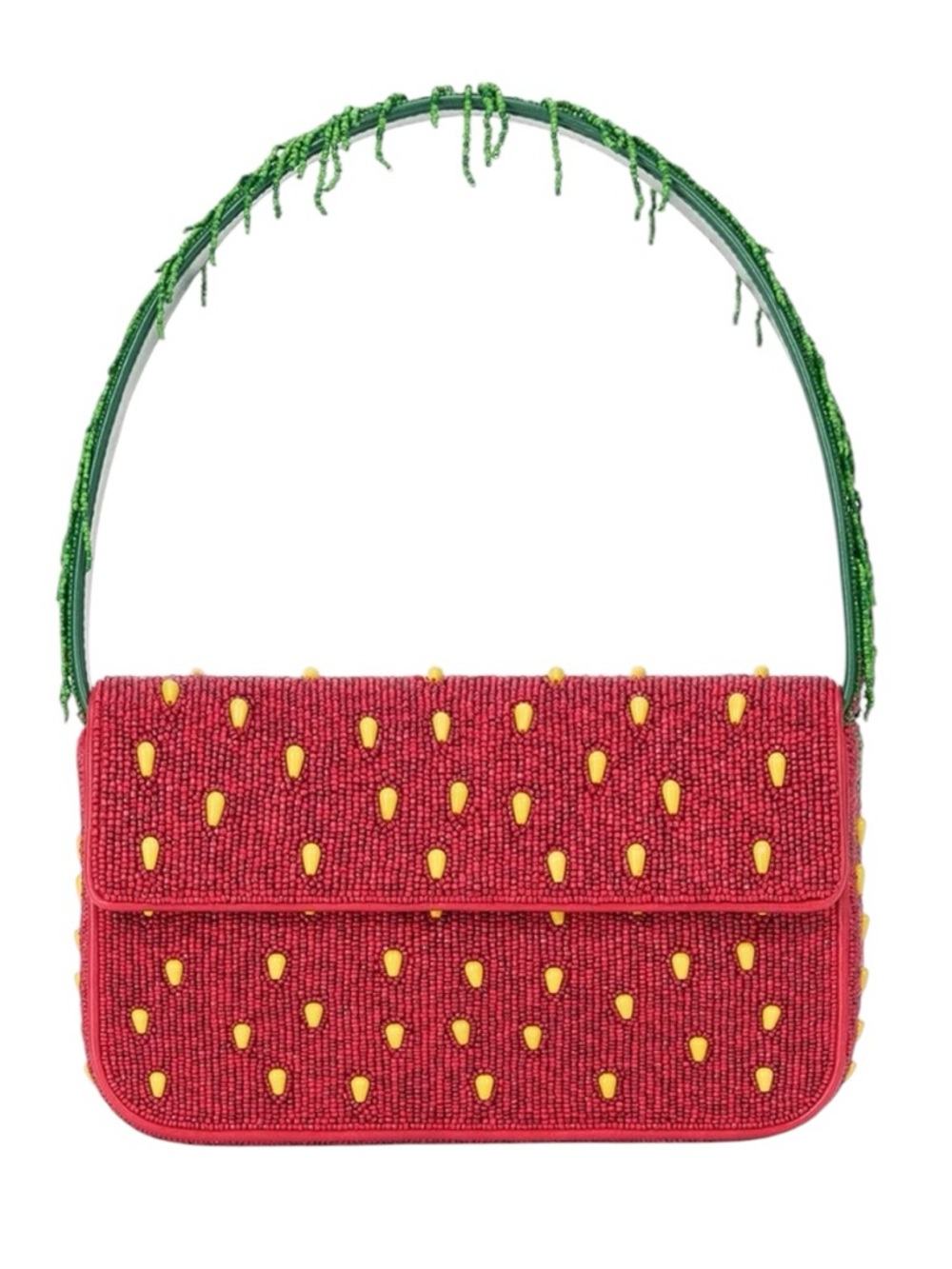 STAUD Tommy Beaded Strawberry Shoulder NWT Red Green Statement Designer Purse